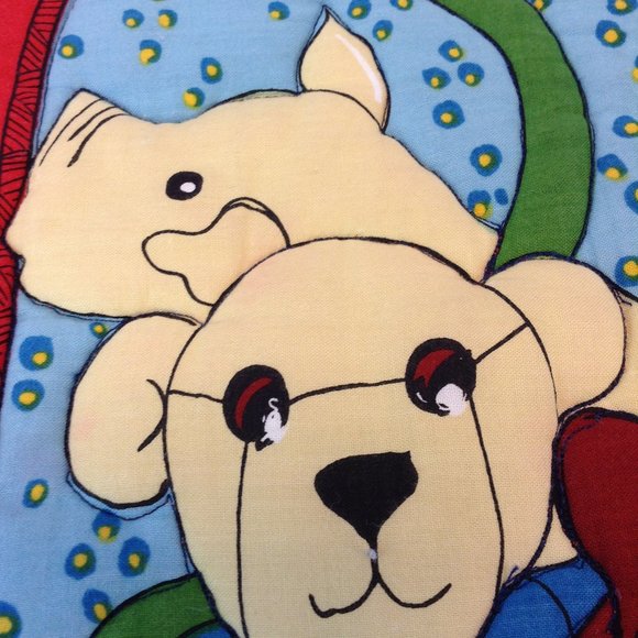 Vintage Quilted Baby Blanket Bears Cow Ducks Pigs Clown 33 1/2" x 41 1/2" - Picture 8 of 15